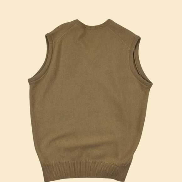 90s Burberrys sweater vest, vintage 42" beige lambswool Scotland made knit vest - Picture 4 of 9